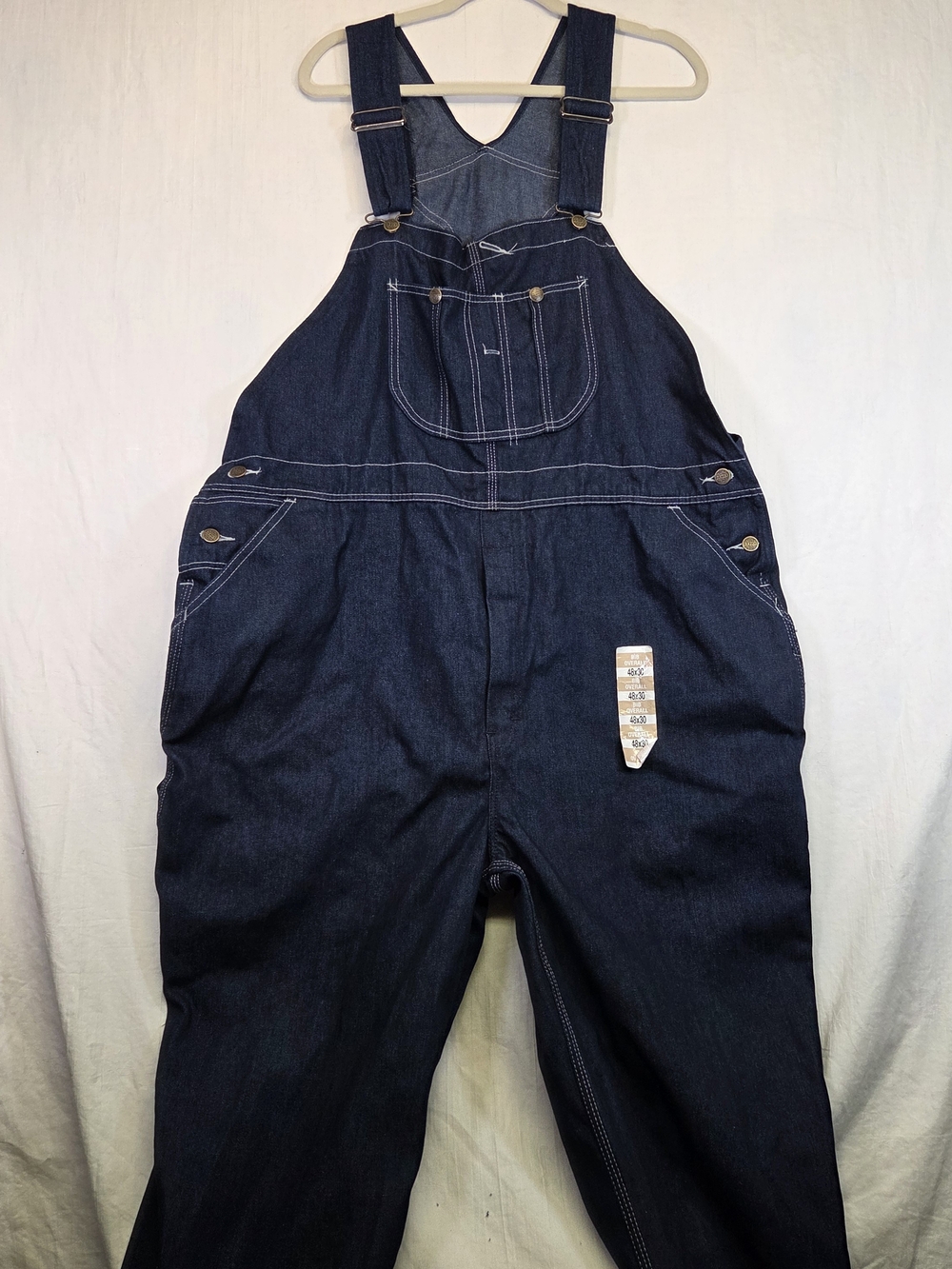 Vintage Roebucks Denim Bib Overalls 48x30 New Old Stock Dark Wash #0371